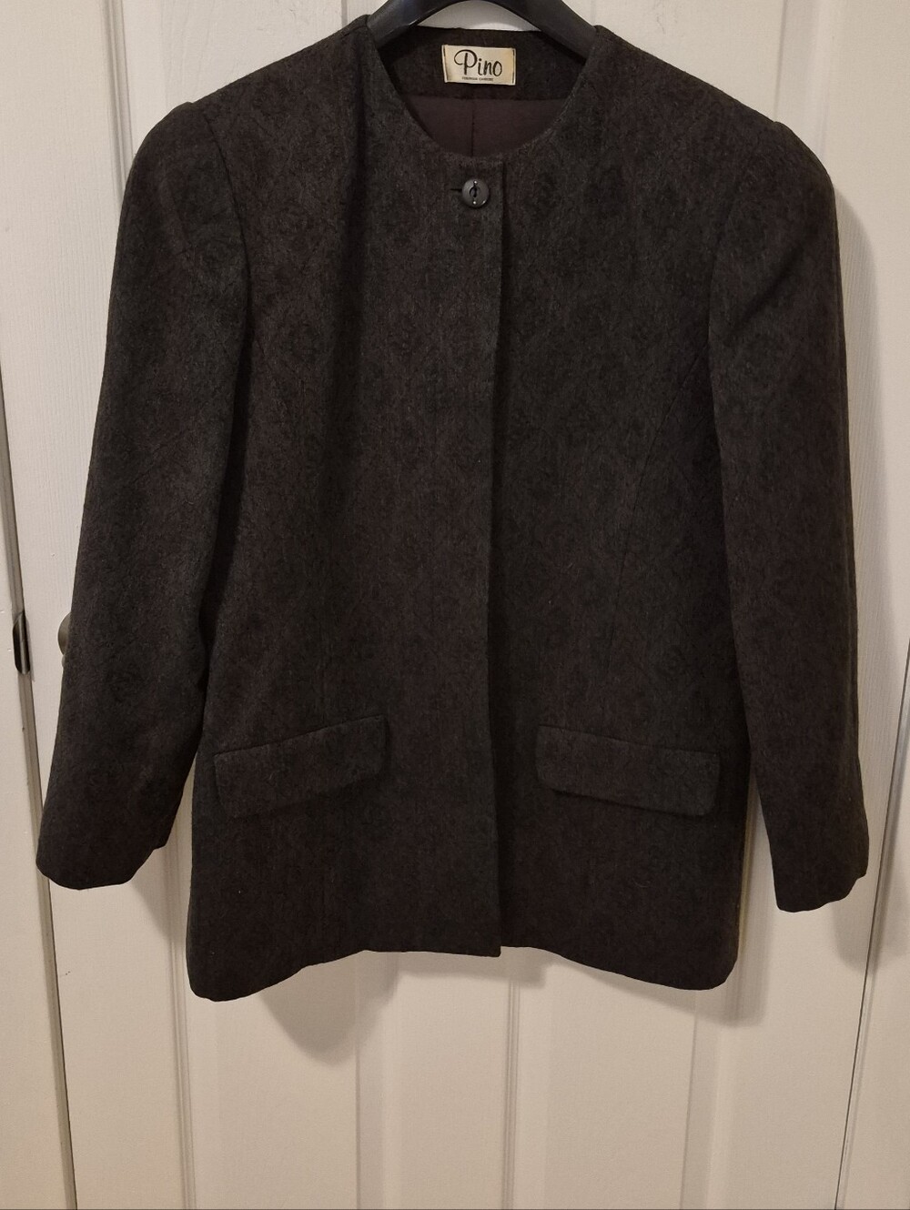 Women's Charcoal Gray Collarless Wool Jacket And Pants Set